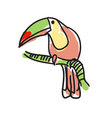 Toucan bird hand drawn icon isolated on white background vector illustration. Mexican ethnic culture element, traditional symbol.