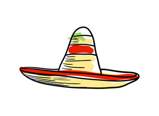 Sombrero hat hand drawn icon isolated on white background vector illustration. Mexican ethnic culture element, traditional symbol.