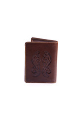 One purse, genuine leather with embossing ,black brown colors,Fashionable men's accessory To store money on a white background