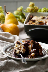 Squidgy chocolate pear pudding