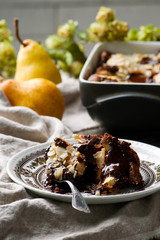 Squidgy chocolate pear pudding
