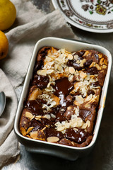 Squidgy chocolate pear pudding