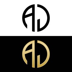 aj initial logo circle shape vector black and gold