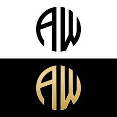 aw initial logo circle shape vector black and gold - obrazy, fototapety, plakaty