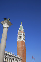 Fototapeta na wymiar Piazza San Marco with St Mark's Campanile and Column of San Marco, Venice, Italy.