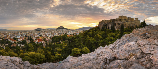 Acropolis and view of Athens from Areopagus hill. 
