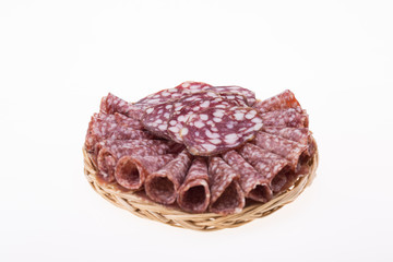Obraz premium Set of smoked sausages on white background