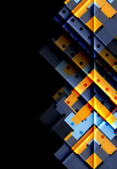 Colorful triangles and arrows on dark background