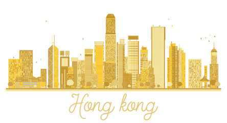 Hong Kong China City skyline golden silhouette.