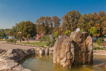 Borispol, Ukraine: Central administrative part of the city in  summer.