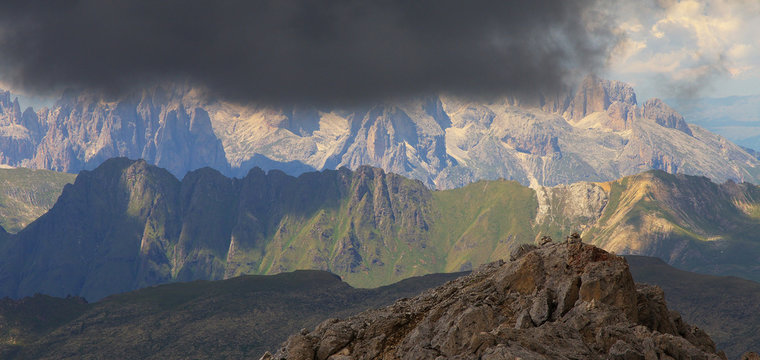 View from peak of Mulaz, Dolomites, Italy