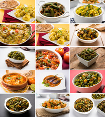 stock photo of collage of indian popular main course vegetable recipe best suitable for restaurant menu card design   © StockImageFactory