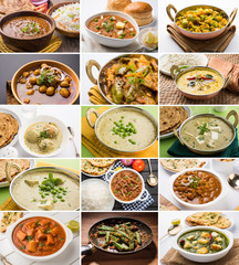 stock photo of collage of indian popular main course vegetable recipe best suitable for restaurant menu card design   © StockImageFactory