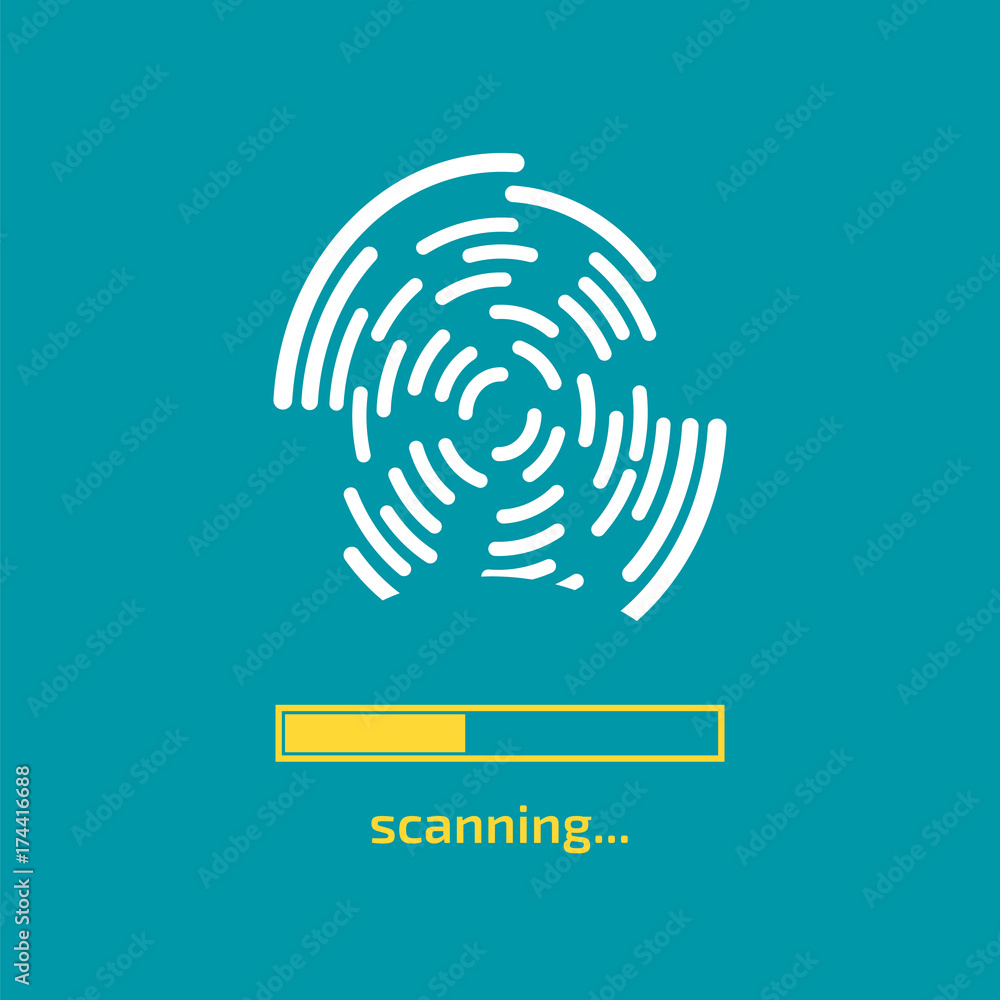 Poster unlocked with fingerprint button. access via finger. user authorization consept. vector illustration