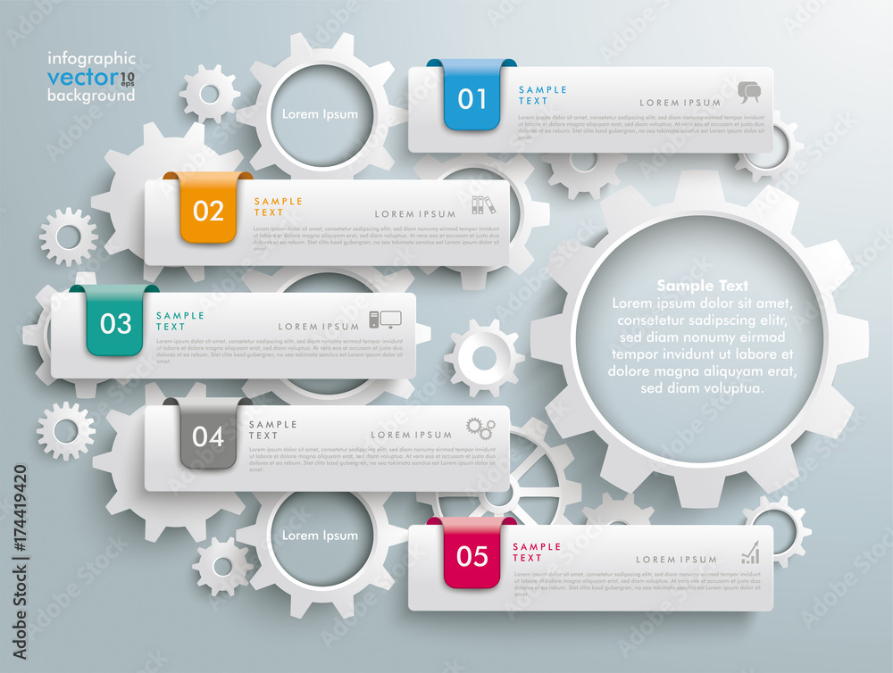 Canvas Prints 5 tabs colored markers gears index infographic