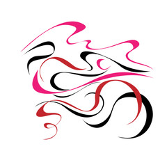 ornament 118. abstract drawing in black and red curved lines on a white background