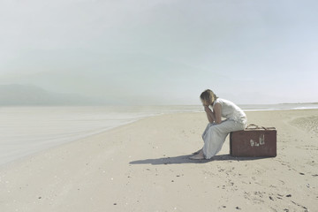 dreamer woman relaxing in a surreal atmosphere