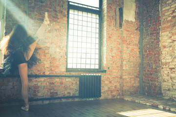 Ballerina dancing indoor, vintage. Healthy lifestyle ballet © petunyia