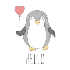 Cute hand drawn penguins set - Merry Christmas greetings