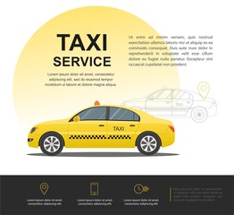 Taxi service concept. Vector banner, poster or flyer  illustration.	