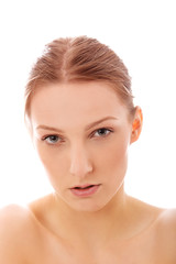 Obraz premium Beauty woman face portrait. Beautiful spa model girl with perfect fresh clean skin.