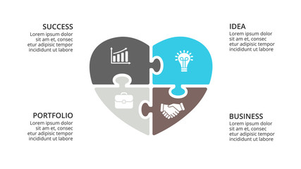 Vector circle heart love valentine infographic, cycle diagram, graph, presentation chart. Business concept with 4 options, parts, steps, processes. 16x9 slide template.