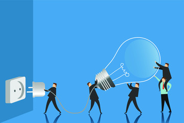 team work with light bulb. Business concept illustration