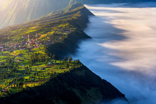 Cemoro lawang village at morning in Bromo tengger semeru national park, East Java, Indonesia.