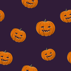 Seamless Pattern of Carved Vicious Scary Halloween Pumpkin, Jack-o-Lantern, Vector Illustration