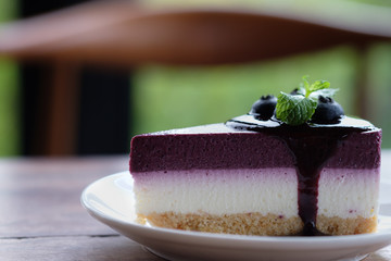 Blueberry Mousse Cake Topped with fresh Blueberries