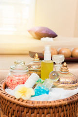 Obraz na płótnie Canvas Spa set for Thai massage in the spa room.