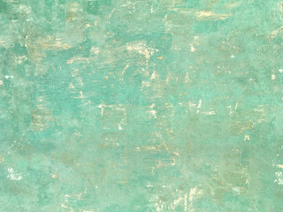 Texture of a green old shabby wooden background. Structure of a vintage turquoise painted coating of wood.