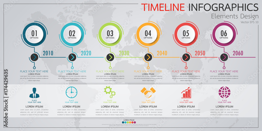 Poster infographic business horizontal timeline process chart template. vector modern banner used for prese