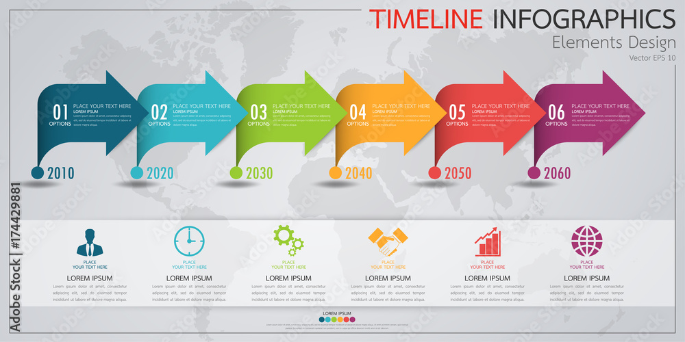 Poster infographic business horizontal timeline process chart template. vector modern banner used for prese
