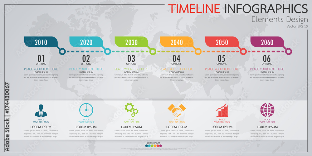 Poster infographic business horizontal timeline process chart template. vector modern banner used for prese