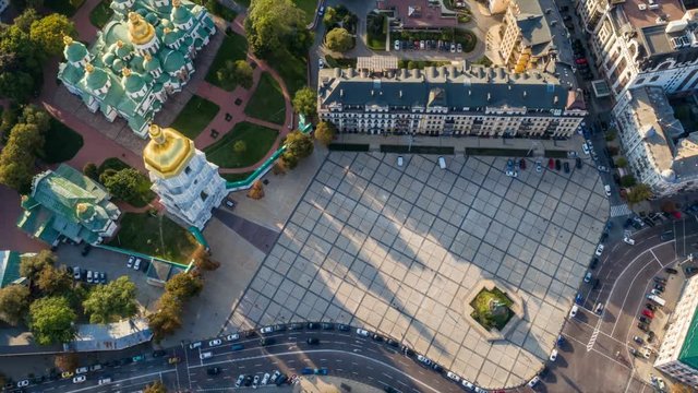 Kiev / Kyiv, Ukraine. Aerial view of St Sophia Square. Time lapse. UHD, 4K