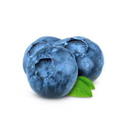 Blueberry. Fresh blueberries with leaves isolated on white background. With clipping path.