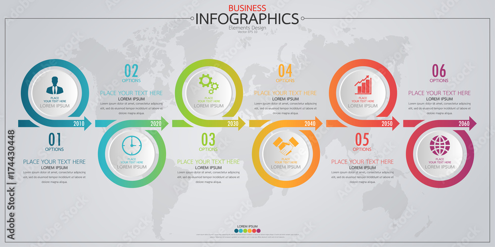 Poster infographic business horizontal timeline process chart template. vector modern banner used for prese