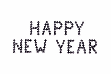 Wish HAPPY NEW YEAR is made rhinestones black color on a white background.