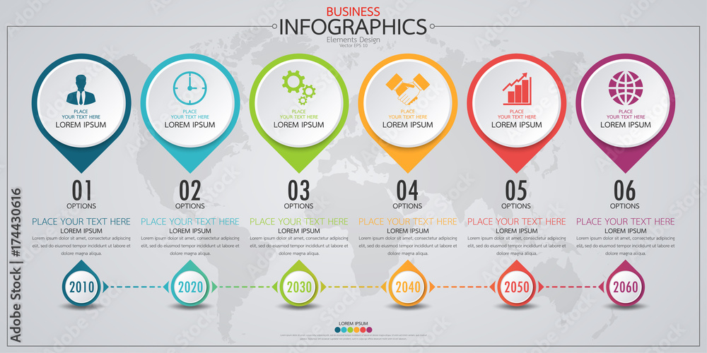 Poster infographic business horizontal timeline process chart template. vector modern banner used for prese