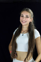 happy young girl  with long hair smiling