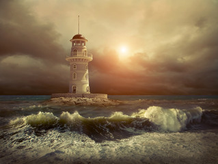 Lighthouse on the sea under sky
