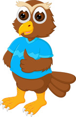 cute owl cartoon standing with smile and thumb up