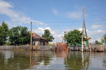 Flood. The river Ob, which emerged from the shores, flooded the outskirts of the city.