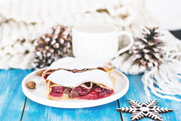 Strudel with a cherry. Cherry pie.