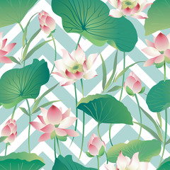 Fototapeta na wymiar Vector seamless pattern lotus flowers and leaves. Watercolor.