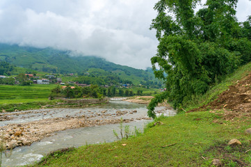 Fototapeta na wymiar Beautiful rural landscape with river and village