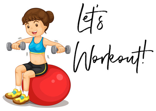 Woman exercising and phrase let's workout