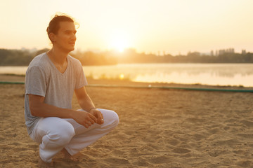 Fototapeta premium Portrait of resting young men after workout