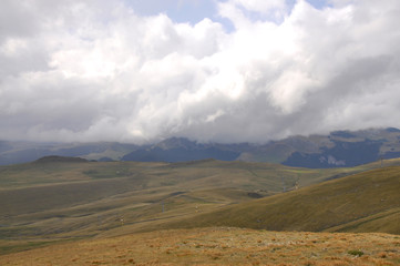 Ski track in summer mountains